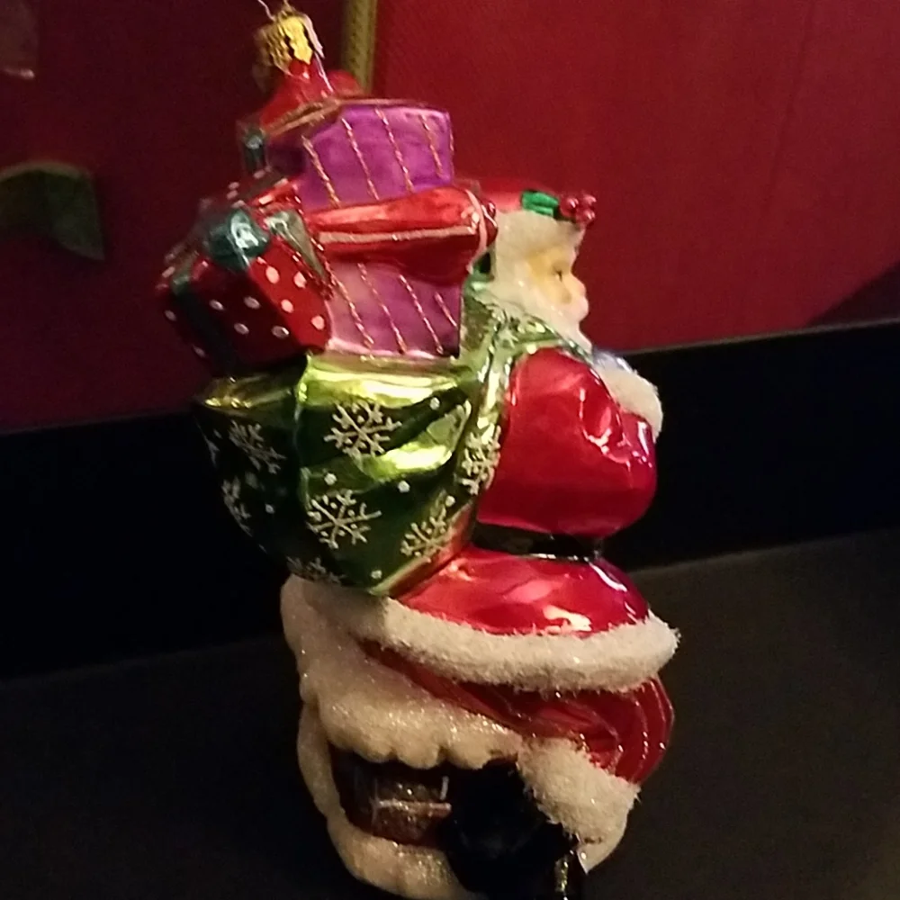 Radko Ornament Santa Claus in Chimney Delivering Presents